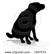 Vector Illustration of Silhouetted Labrador Dog Sitting, with a Reflection or Shadow, on a White Background by AtStockIllustration