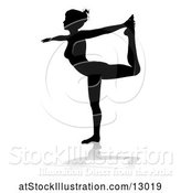 Vector Illustration of Silhouetted Lady in a Yoga Pose, with a Reflection or Shadow, on a White Background by AtStockIllustration