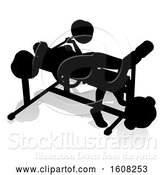 Vector Illustration of Silhouetted Lady Working out on a Bench Press, with a Shadow, on a White Background by AtStockIllustration