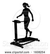 Vector Illustration of Silhouetted Lady Working out on a Treadmill, with a Shadow, on a White Background by AtStockIllustration