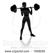 Vector Illustration of Silhouetted Lady Working out with a Barbell, with a Shadow, on a White Background by AtStockIllustration