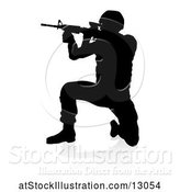 Vector Illustration of Silhouetted Male Armed Soldier, with a Reflection or Shadow, on a White Background by AtStockIllustration