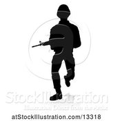 Vector Illustration of Silhouetted Male Armed Soldier, with a Reflection or Shadow, on a White Background by AtStockIllustration