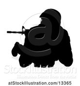 Vector Illustration of Silhouetted Male Armed Soldier, with a Reflection or Shadow, on a White Background by AtStockIllustration