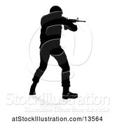 Vector Illustration of Silhouetted Male Armed Soldier, with a Reflection or Shadow, on a White Background by AtStockIllustration