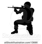 Vector Illustration of Silhouetted Male Armed Soldier, with a Reflection or Shadow, on a White Background by AtStockIllustration