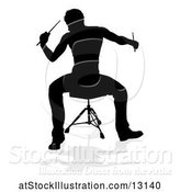 Vector Illustration of Silhouetted Male Drummer, with a Reflection or Shadow, on a White Background by AtStockIllustration