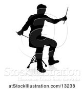 Vector Illustration of Silhouetted Male Drummer, with a Reflection or Shadow, on a White Background by AtStockIllustration