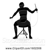Vector Illustration of Silhouetted Male Drummer, with a Reflection or Shadow, on a White Background by AtStockIllustration