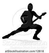 Vector Illustration of Silhouetted Male Guitarist, with a Reflection or Shadow, on a White Background by AtStockIllustration