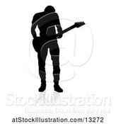 Vector Illustration of Silhouetted Male Guitarist, with a Reflection or Shadow, on a White Background by AtStockIllustration