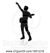 Vector Illustration of Silhouetted Male Guitarist, with a Reflection or Shadow, on a White Background by AtStockIllustration