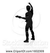 Vector Illustration of Silhouetted Male Guitarist, with a Reflection or Shadow, on a White Background by AtStockIllustration