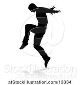 Vector Illustration of Silhouetted Male Hip Hop Dancer with a Reflection or Shadow, on a White Background by AtStockIllustration