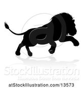Vector Illustration of Silhouetted Male Lion Running, with a Reflection or Shadow by AtStockIllustration
