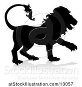 Vector Illustration of Silhouetted Male Lion, with a Reflection or Shadow, on a White Background by AtStockIllustration