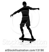 Vector Illustration of Silhouetted Male Skateboarder with a Reflection or Shadow, on a White Background by AtStockIllustration