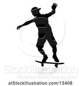 Vector Illustration of Silhouetted Male Skateboarder with a Reflection or Shadow, on a White Background by AtStockIllustration