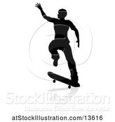 Vector Illustration of Silhouetted Male Skateboarder with a Reflection or Shadow, on a White Background by AtStockIllustration