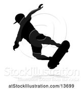 Vector Illustration of Silhouetted Male Skateboarder with a Reflection or Shadow, on a White Background by AtStockIllustration