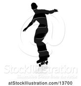 Vector Illustration of Silhouetted Male Skateboarder with a Reflection or Shadow, on a White Background by AtStockIllustration