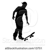 Vector Illustration of Silhouetted Male Skateboarder with a Reflection or Shadow, on a White Background by AtStockIllustration