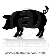 Vector Illustration of Silhouetted Pig, with a Reflection or Shadow, on a White Background by AtStockIllustration