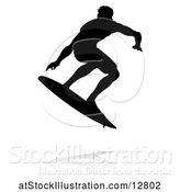 Vector Illustration of Silhouetted Surfer with a Reflection or Shadow, on a White Background by AtStockIllustration