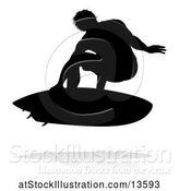 Vector Illustration of Silhouetted Surfer with a Reflection or Shadow, on a White Background by AtStockIllustration