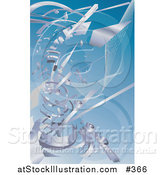 Vector Illustration of Silver Technology Scraps Exploding over Blue by AtStockIllustration