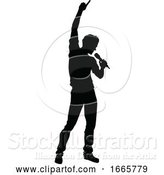 Vector Illustration of Singer Pop Country or Rock Star Silhouette by AtStockIllustration