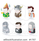 Vector Illustration of Six Avatar People; Party Guy, Viking, Elvis, Knight, James Bond, and a Judge by AtStockIllustration