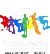 Vector Illustration of Skateboarder Skateboarding Silhouette People Set by AtStockIllustration