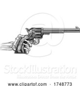 Vector Illustration of Skeleton Hand Western Cowboy Gun Pistol Woodcut by AtStockIllustration