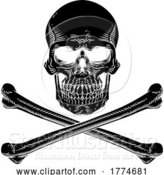 Vector Illustration of Skull and Crossbones Cross Bones Vintage Woodcut by AtStockIllustration