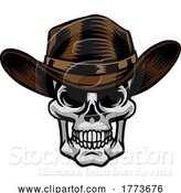 Vector Illustration of Skull Cowboy Hat Grim Reaper by AtStockIllustration