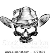 Vector Illustration of Skull Cowboy Hat Grim Reaper by AtStockIllustration