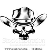 Vector Illustration of Skull Cowboy Hat Grim Reaper by AtStockIllustration