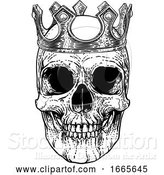 Vector Illustration of Skull Human Skeleton King Wearing Royal Crown by AtStockIllustration