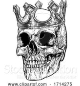 Vector Illustration of Skull Human Skeleton King Wearing Royal Crown by AtStockIllustration