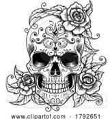 Vector Illustration of Skull Roses Abstract Pattern Tattoo Design by AtStockIllustration