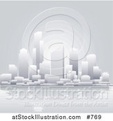 Vector Illustration of Skyscraper Office Buildings in a City on the Waterfront, Reflecting in the Water by AtStockIllustration