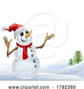 Vector Illustration of Snowman Christmas Snow Landscape Scene by AtStockIllustration