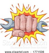 Vector Illustration of Spanner Wrench Fist Hand Explosion Pop Art by AtStockIllustration