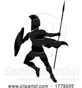 Vector Illustration of Spartan Silhouette Gladiator Trojan Greek Warrior by AtStockIllustration