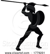 Vector Illustration of Spartan Silhouette Gladiator Trojan Greek Warrior by AtStockIllustration