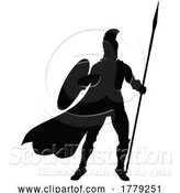 Vector Illustration of Spartan Silhouette Gladiator Trojan Greek Warrior by AtStockIllustration