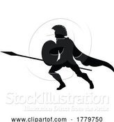 Vector Illustration of Spartan Silhouette Gladiator Trojan Greek Warrior by AtStockIllustration