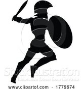 Vector Illustration of Spartan Silhouette Gladiator Trojan Greek Warrior by AtStockIllustration