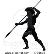 Vector Illustration of Spartan Silhouette Gladiator Trojan Greek Warrior by AtStockIllustration